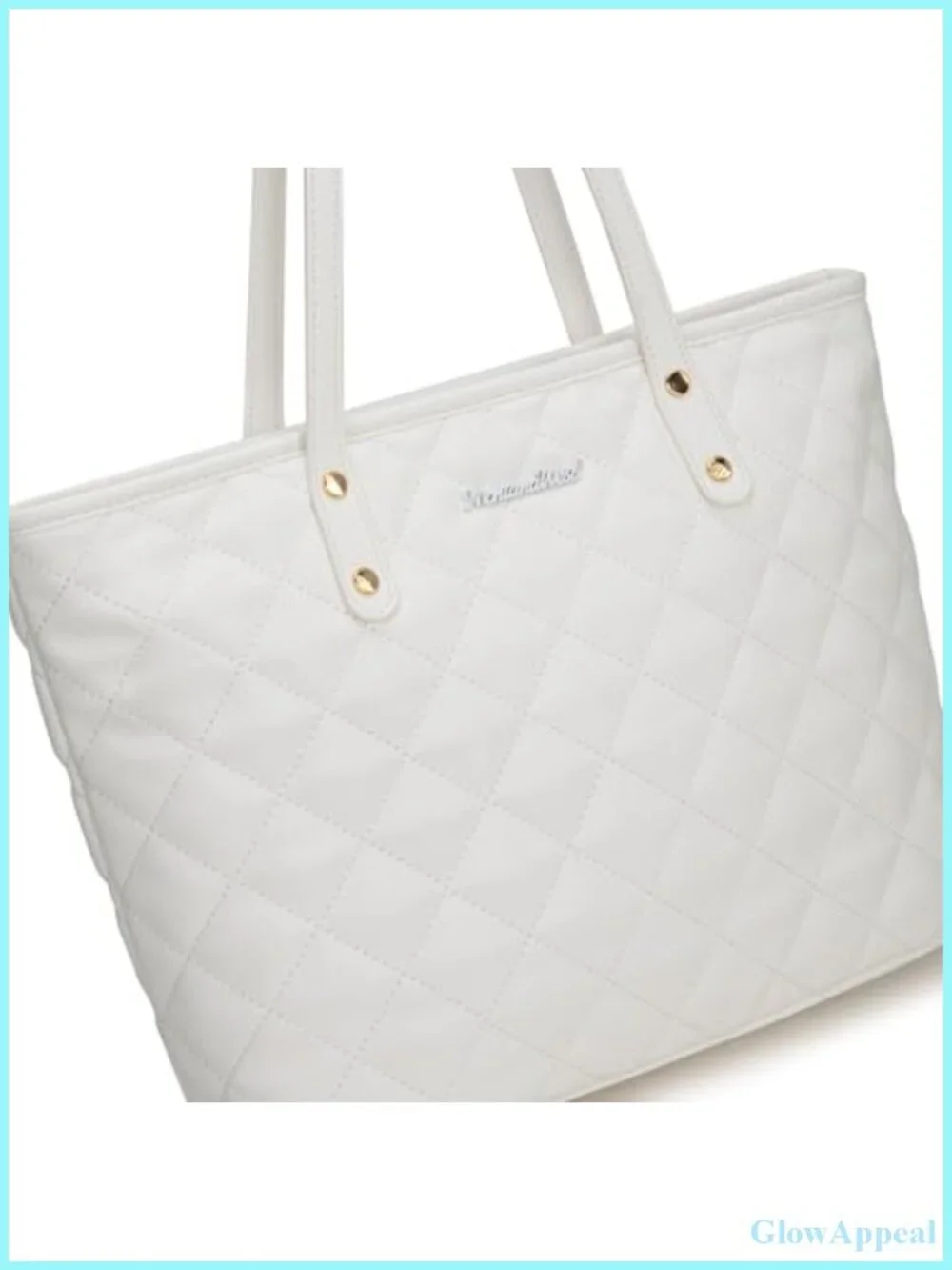Quilted Vegan Leather Tote Bag Shoulder Handbag Top Zipper